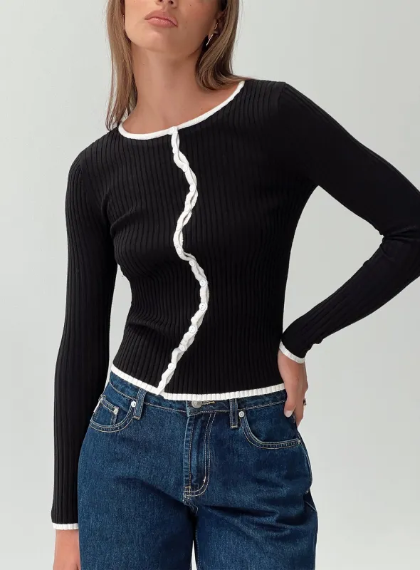 Bring Me Closer Button Up Long Sleeve Top Black / White sold by Princess Polly