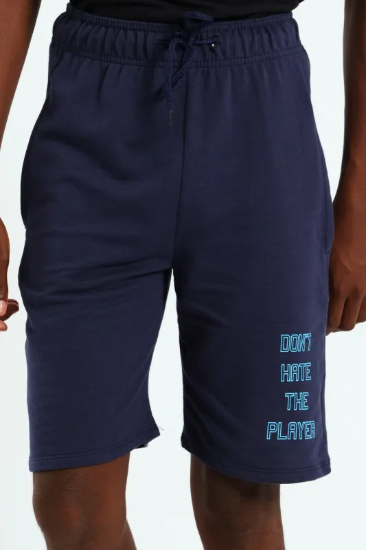 Boys Gamer Print Fleece Short - Navy sold by Edgars