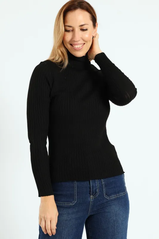 Turtleneck Pointelle Cable Stitch Pullover - Black sold by Edgars