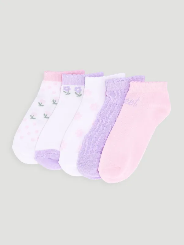 Pre-Girls 5 Pack Flower Low Cut Socks - Lilac sold by Edgars