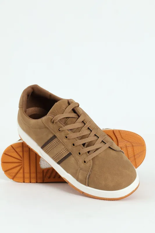Lace Up Sneaker With Side Stripe - Taupe sold by Edgars