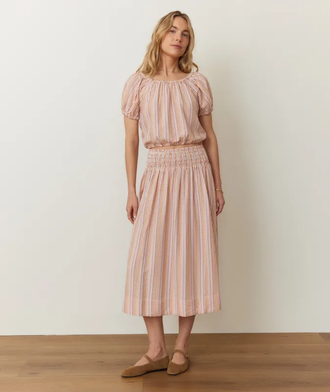 Bea Seersucker Midi Skirt sold by Marine Layer