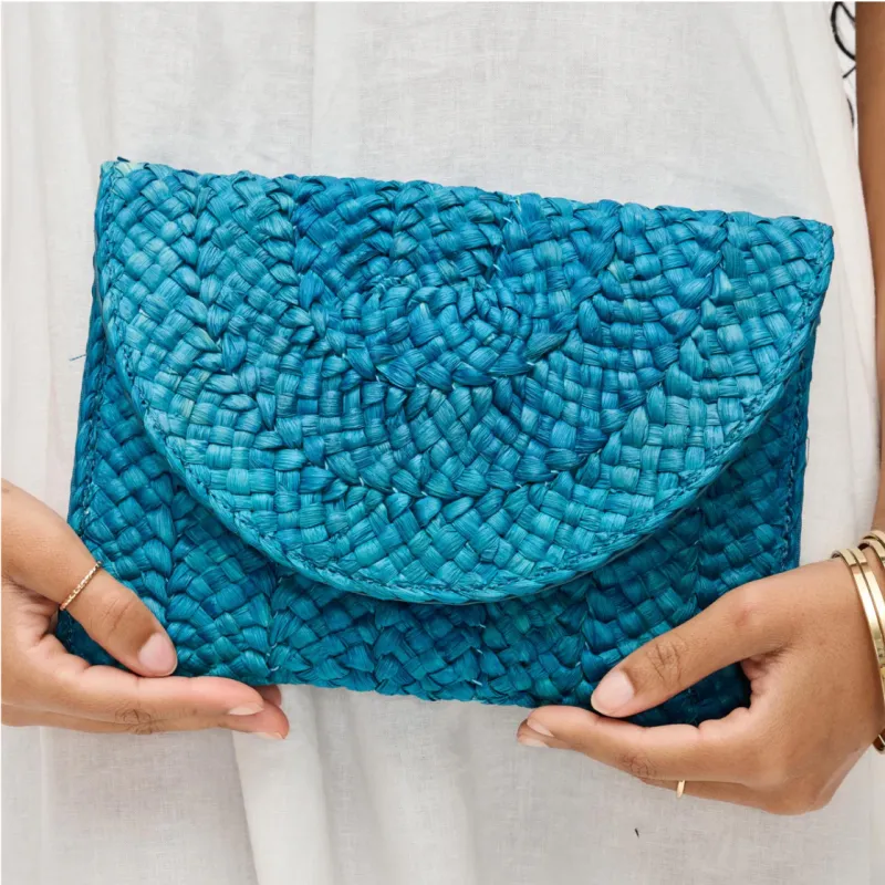 NEW!! Poolside Straw Clutch in Blue sold by Glitzy Bella