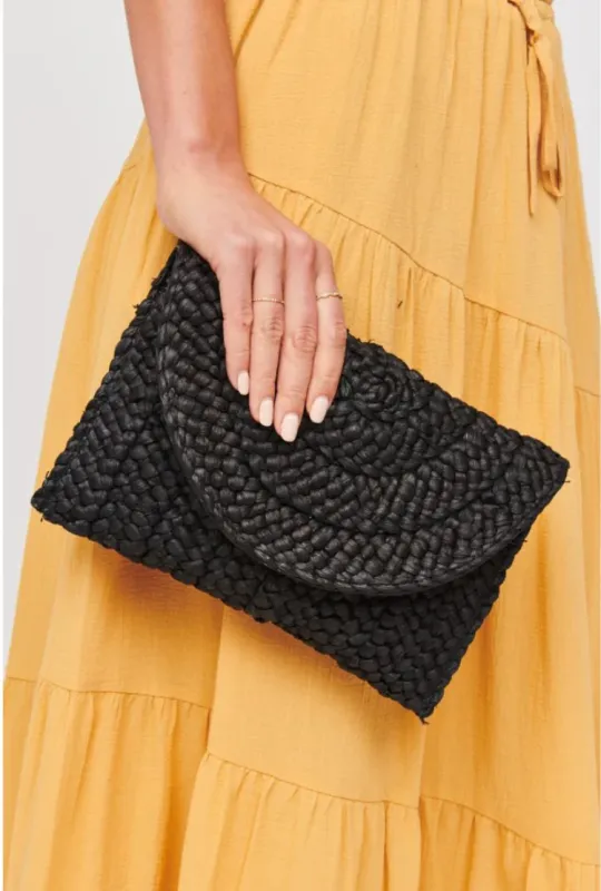 NEW!! Poolside Straw Clutch in Black sold by Glitzy Bella
