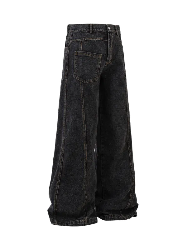Washed Distressed Deconstructed Split Jeans sold by Thesupermade
