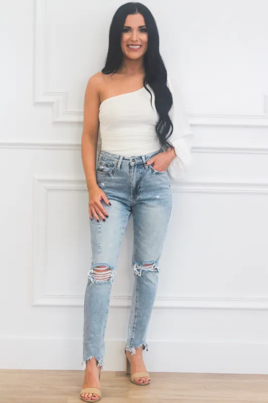 Benny One Shoulder Bodysuit: White sold by Bella and Bloom