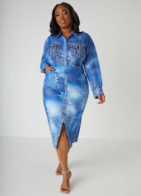 Denim Print Shirt sold by Ashley Stewart