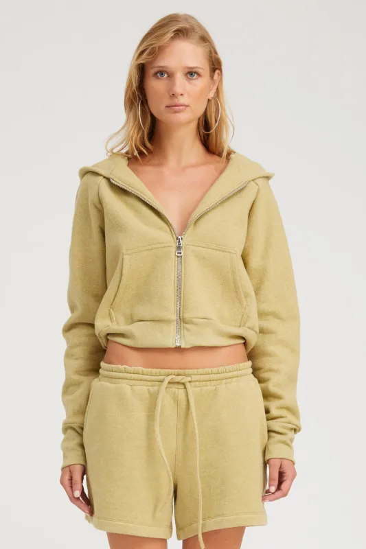 Pistachio Melange Shrunken Zip Up Hoodie sold by SPRWMN