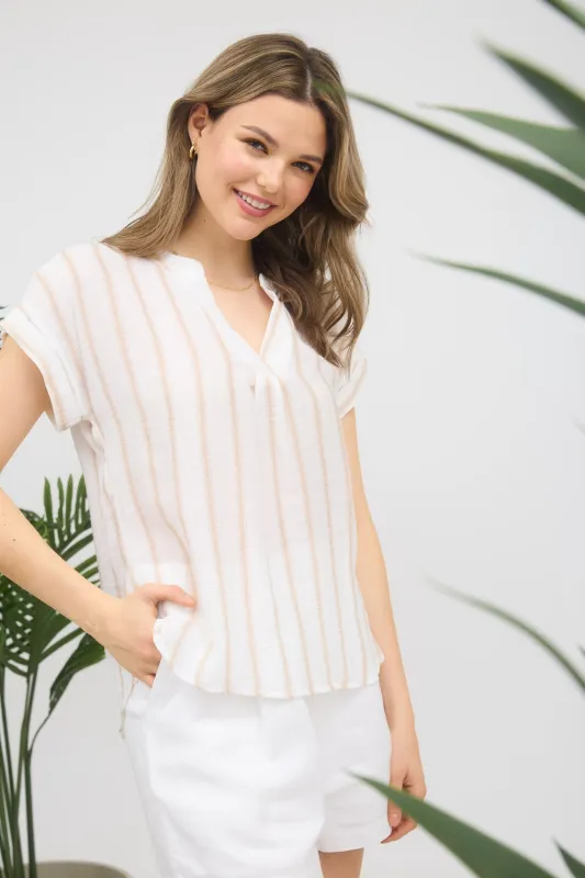 PLUS STRIPE SPLIT NECK BACK BUTTON SHIRT sold by Blu Pepper