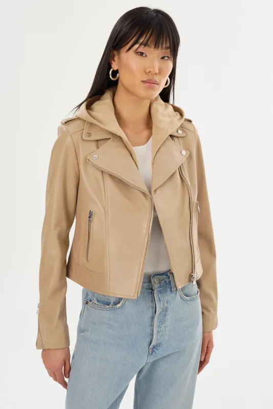 HOLY | Leather Biker Jacket with Removable Hood sold by La Marque