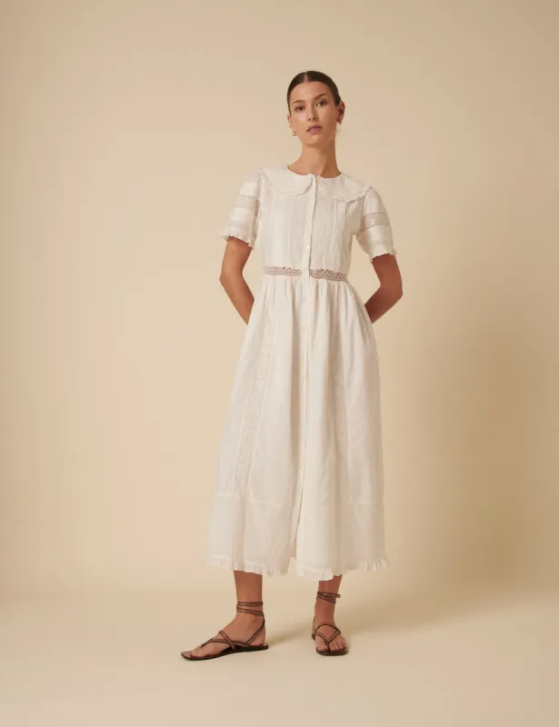 White Collar Broderie Orla Midi Dress sold by Nobody's Child