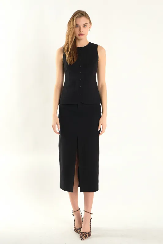 Margaux Front Slit Linen Midi Skirt sold by Endless Rose