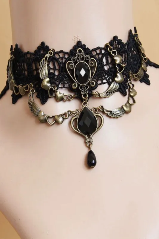 Lace and Alloy Necklaces with Crystals 630482029009 sold by Cocomelody