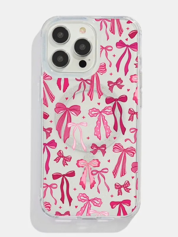 Burgundy Painted Bows Glitter MagSafe iPhone Case sold by Skinnydip London