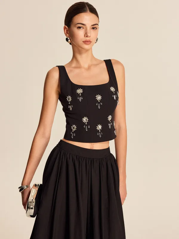 Floral Crystal Back Zipper Top sold by COMMENSE