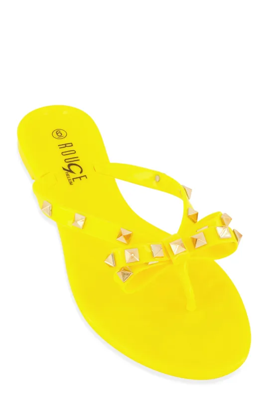 Bow Studded Jelly Thong Slide Sandals sold by Rainbow