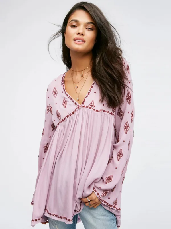 Chic Flared Boho Blouse in Light Pink sold by Boho Mood