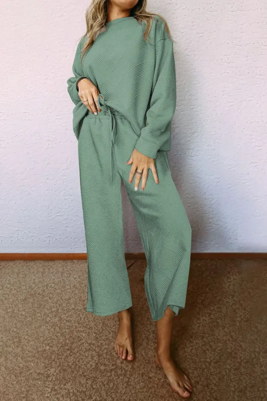 Navy Blue Textured Loose Slouchy Long Sleeve Top and Pants Set sold by Beagle Boutique