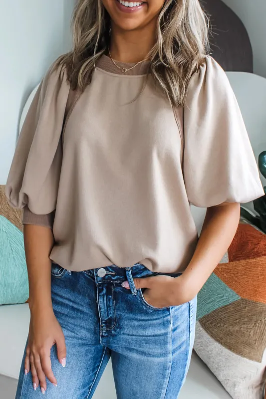 Goat Half Lantern Sleeve Solid Colour Pullover Top sold by Beagle Boutique