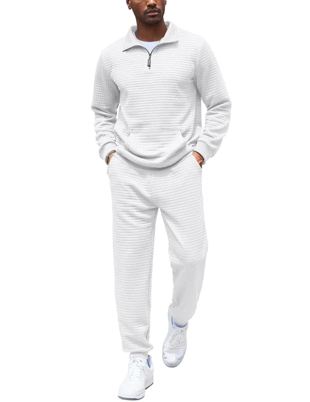 Casual Plaid Jacquard Tracksuit Set (US Only) sold by Coofandy