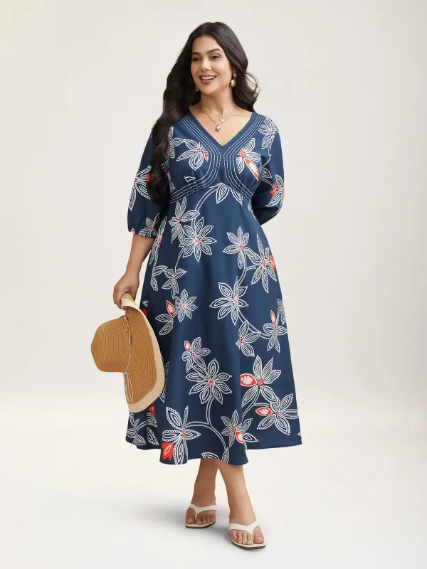 Boho Floral Arc Neck Waist-Cinched Dress sold by Bloomchic