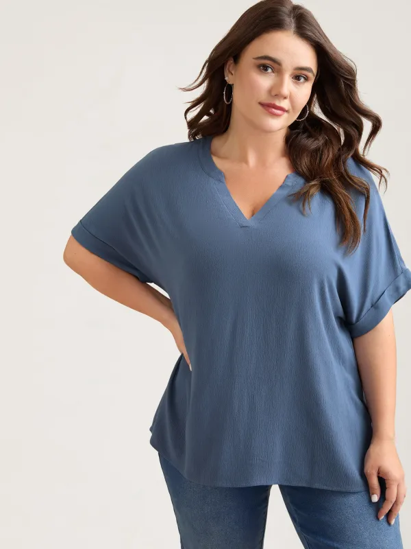 Rayon Dolman Sleeve Notched Collar Blouse sold by Bloomchic