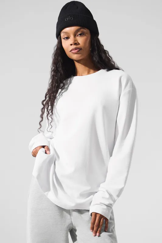 Double Take Long Sleeve Crew - White sold by Alo Yoga