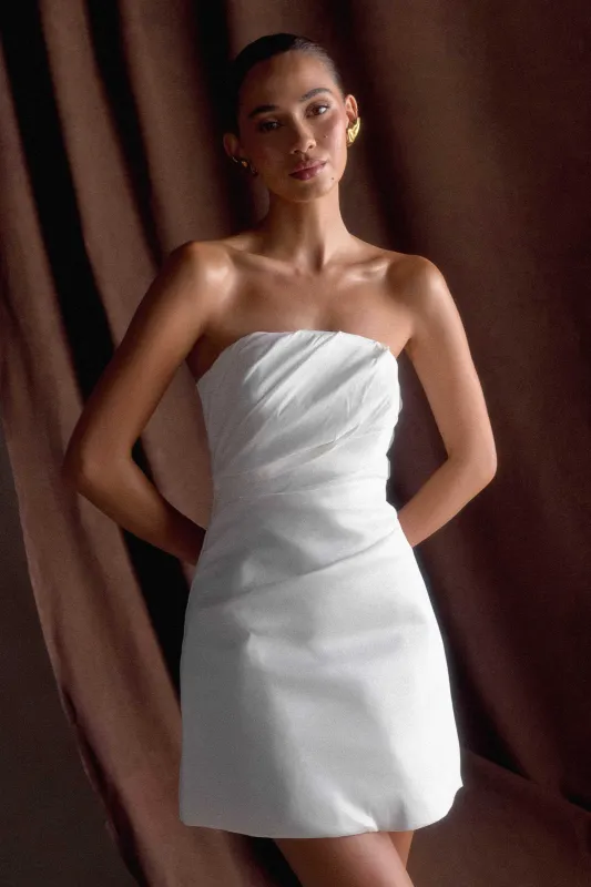Leslie Gathered Taffeta Mini Dress - White sold by Meshki