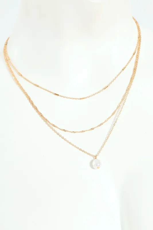 3 Layer Faux Pearl Pendant Necklace - Gold sold by Edgars