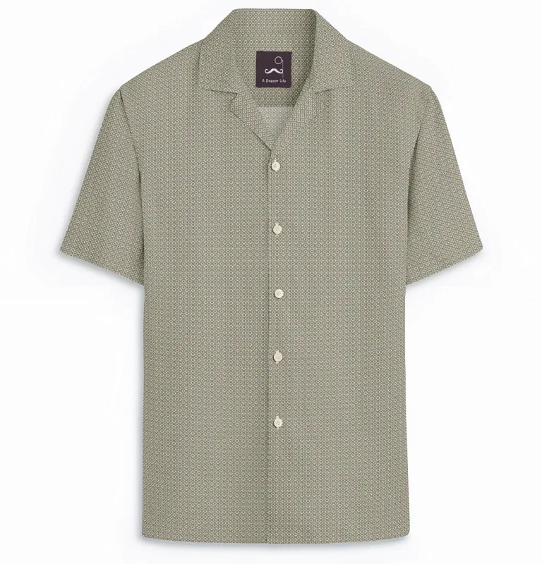 Pure Cotton - Camp Collar - Short Sleeve - Beige Diamond Grid sold by Airthreads