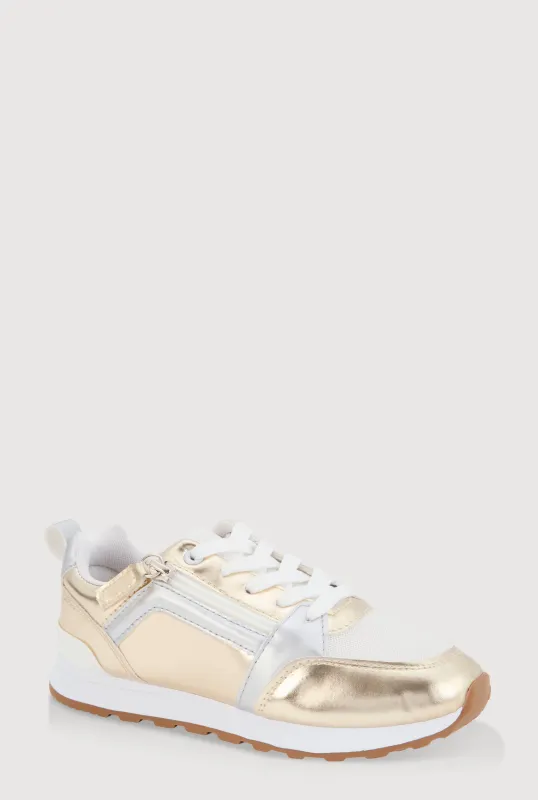 Girls Side Zip Detail Lace Up Sneakers sold by Rainbow