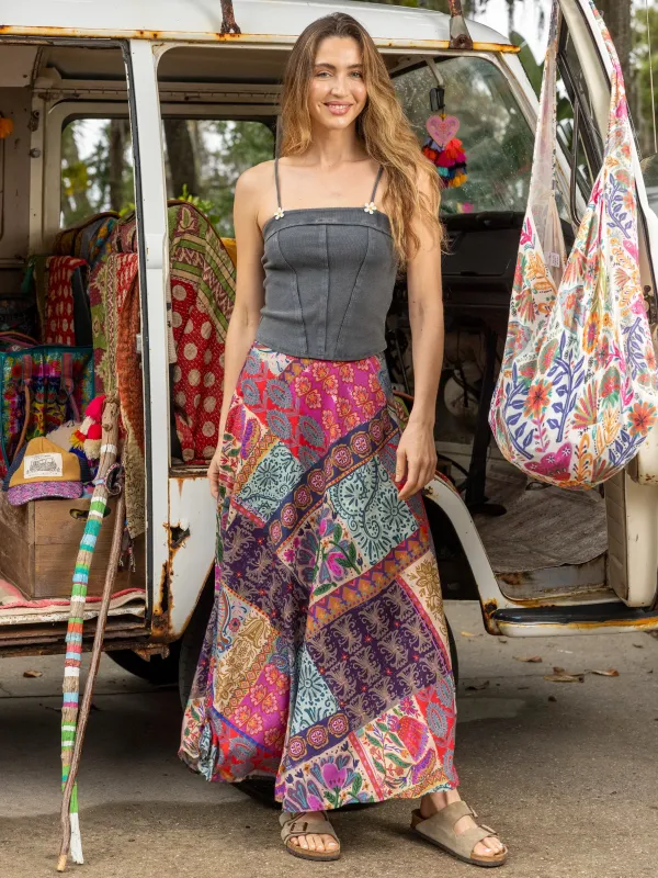 Ginger Side-Slit Maxi Skirt - Dark Patchwork sold by NATURAL LIFE
