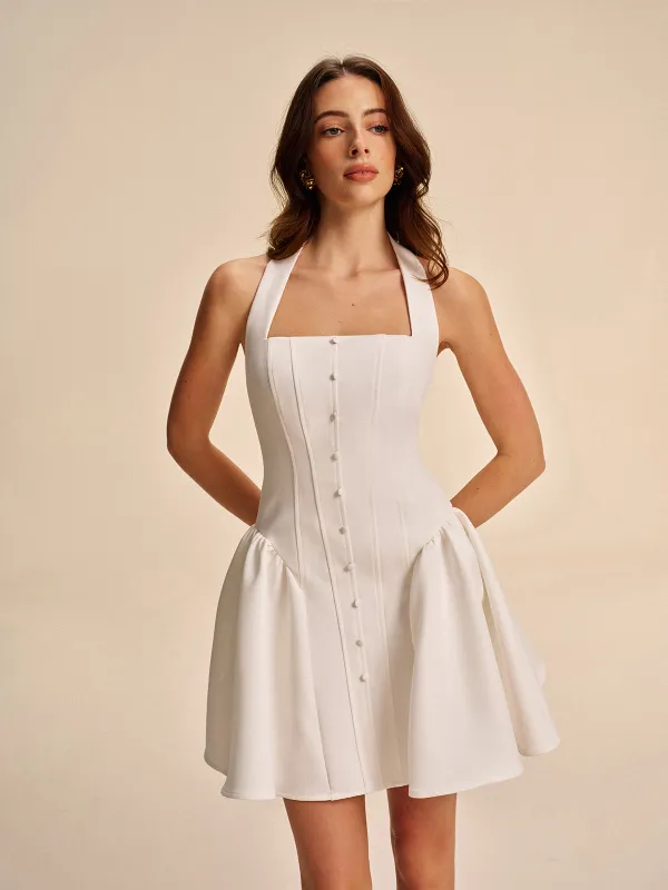 Button Detail Halter Dress sold by COMMENSE