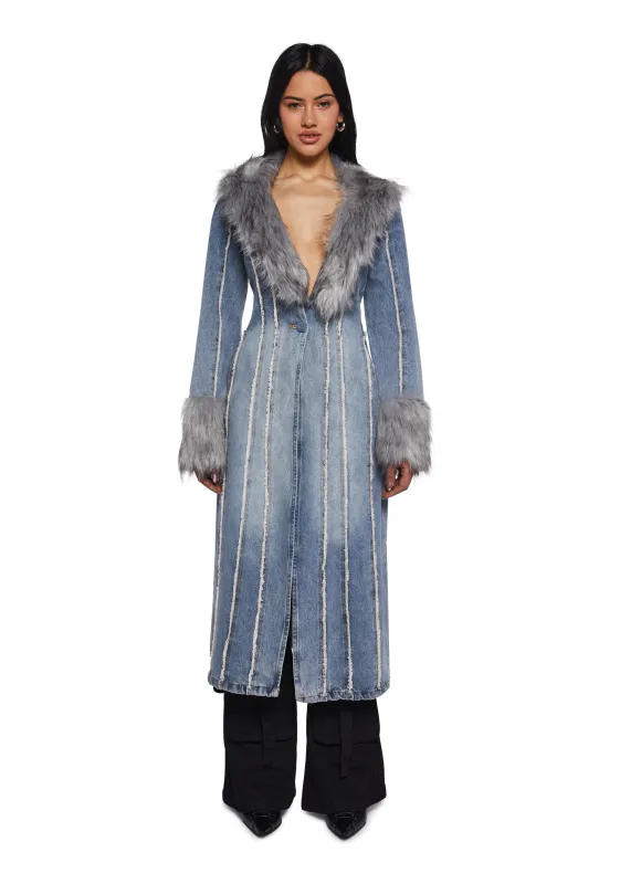 Off Beat Charm Denim Maxi Coat - Light Blue sold by Dolls Kill