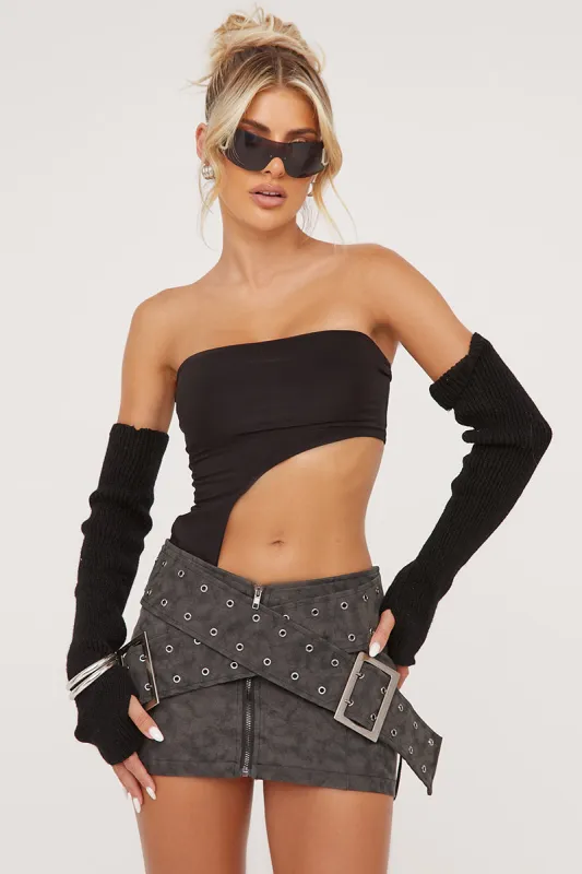 Grey Faux Leather Buckle Mini Skirt - Demelza sold by Rebellious Fashion