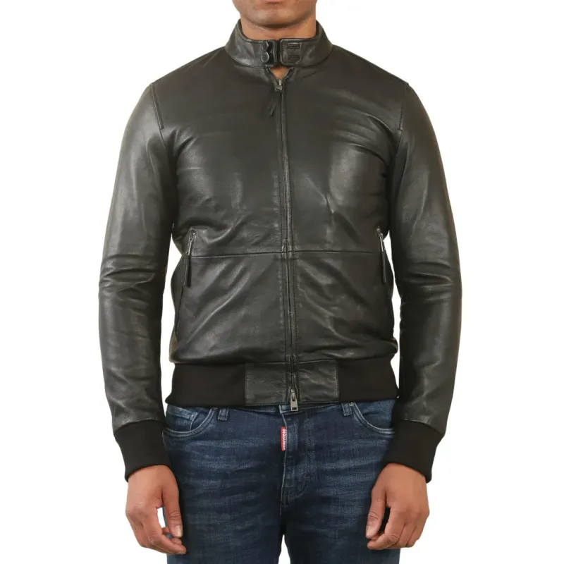 Men's Black Retro Real Leather Bomber Jacket sold by Tru Clothing