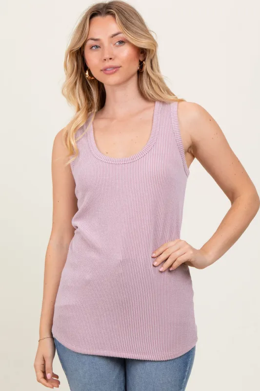 Mauve Ribbed Scoop Neck Racerback Tank Top sold by Pinkblush