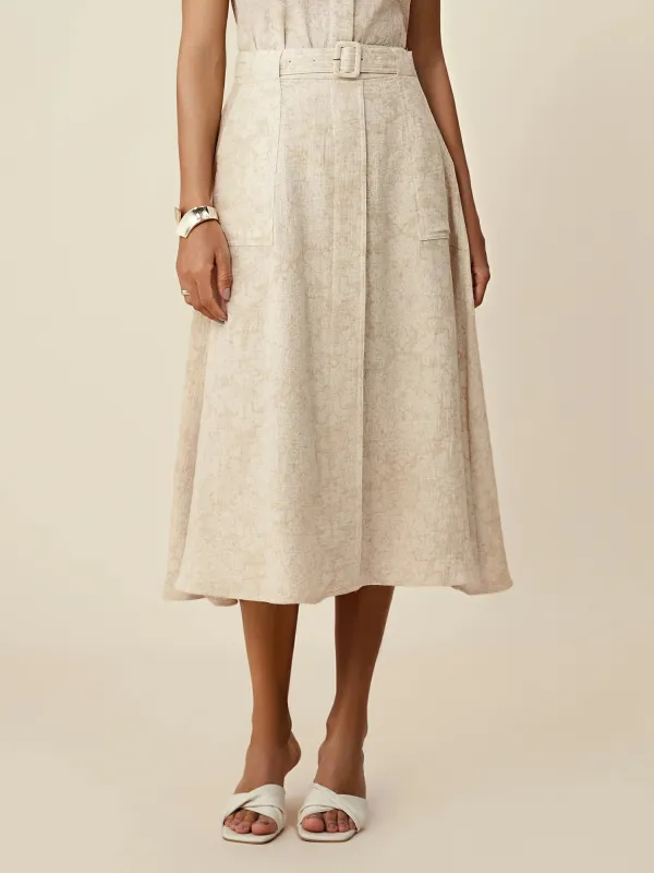 Amoretu Cotton & Linen Jacquard A-Line Skirt sold by Amoretu