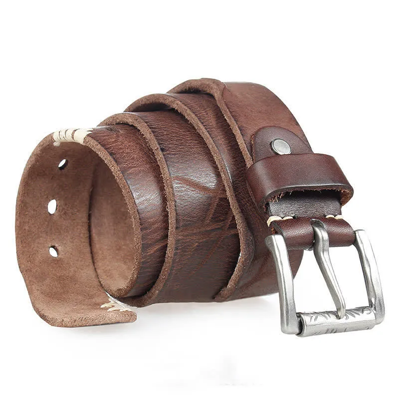 Men's Distressed Retro White Line Decor Leather Belt sold by FloralTrip