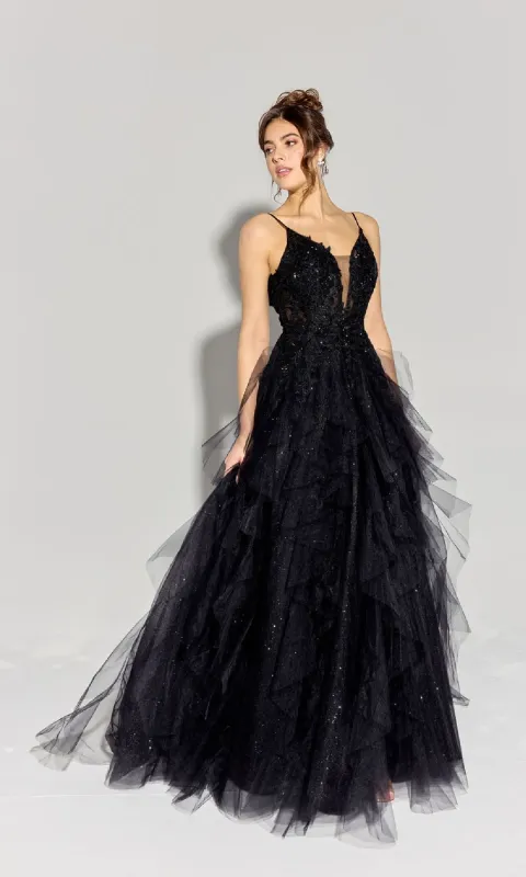 Ruffled Long Glitter Prom Ball Gown: Eureka EK188 sold by PromGirl