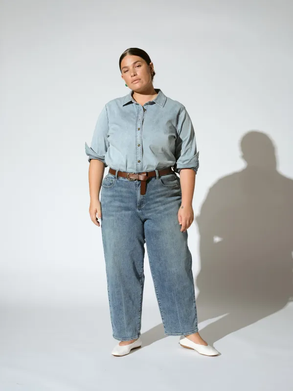 Lou High Rise Barrel Leg Jeans - Rizzo Blue sold by Universal Standard