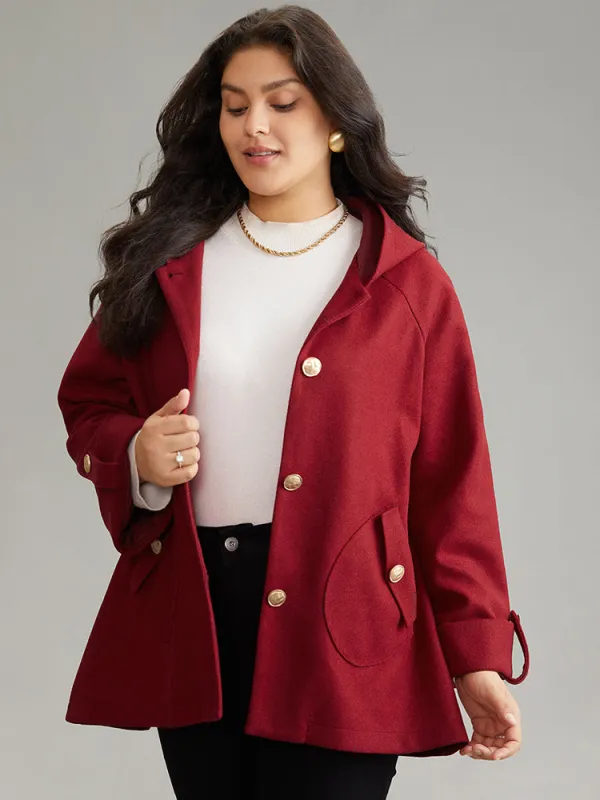 Plain Pocket Tab Sleeve Button Detail Woven Coat sold by Bloomchic
