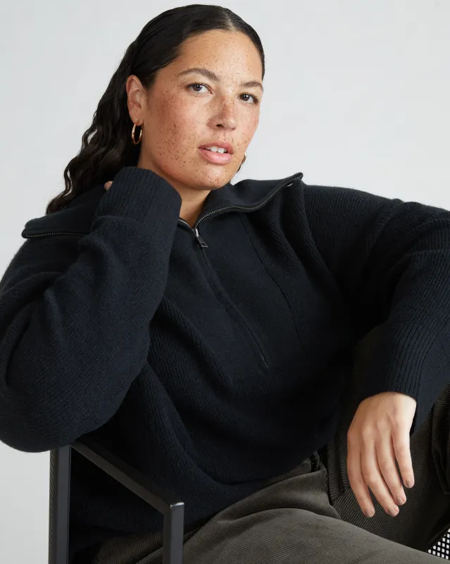 Half Zip Eco Blanket Sweater - Black sold by Universal Standard