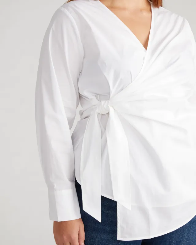 Beacon Stretch Poplin Wrap Shirt - White sold by Universal Standard
