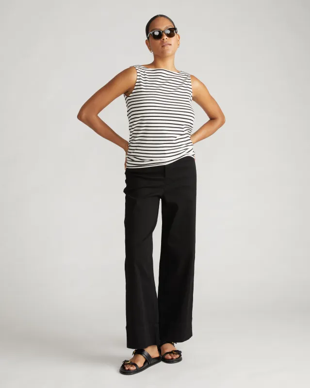 Noyack Breton Stripe Boatneck Tank - Ecru/Black Stripe sold by Universal Standard