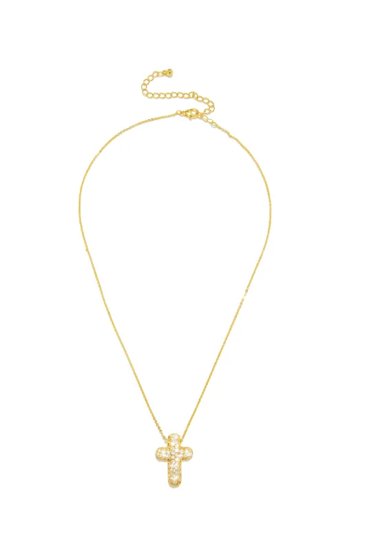 Eila Embellished Gold Dipped Cross Necklace - Gold sold by Miss Lola