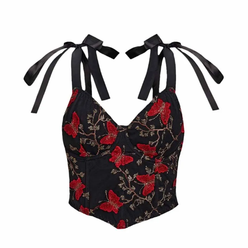 Fitted Butterfly Embroidered Drawstring Cami Top sold by GTHIC