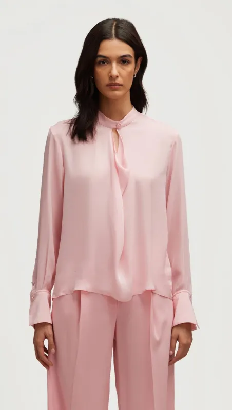 Cowl Neck Blouse in Double Georgette | Soft Pink sold by Argent