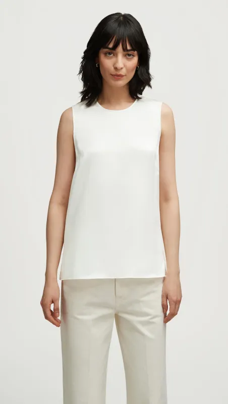 Crewneck Tank in Silk Charmeuse | Ivory sold by Argent