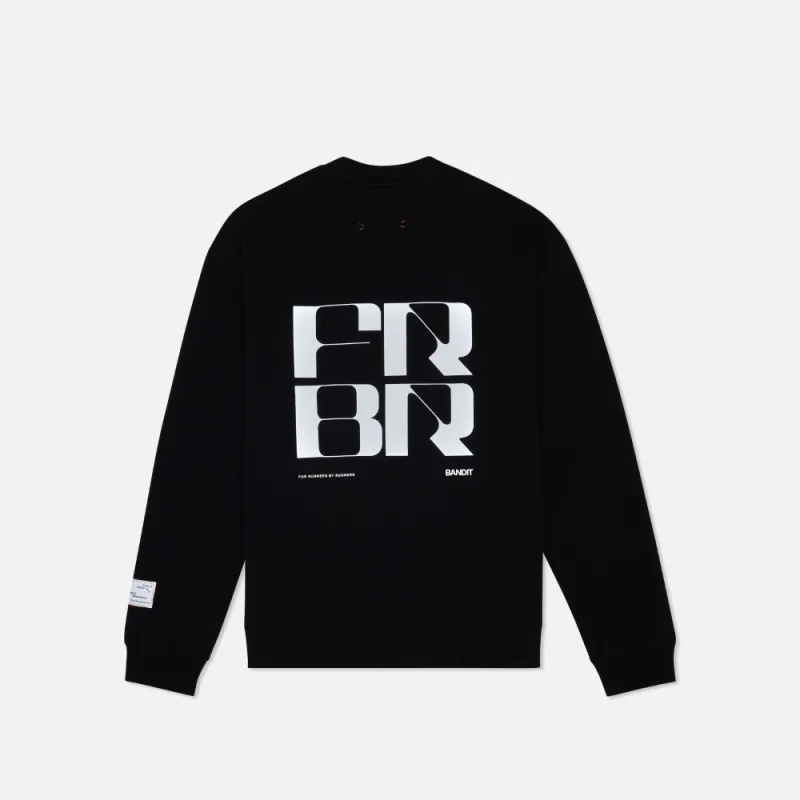 Cotton Fleece Abstract Grid Crewneck - Unisex, Black sold by Bandit Running